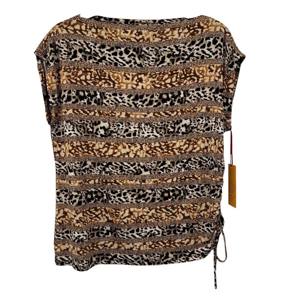 Ruby‎ Rd Petite XL Animal Print Top NWT Brown Black Side Ruched Drawstring